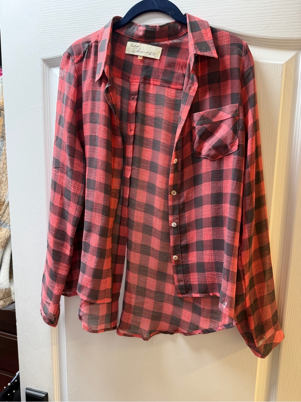 Vintage Havana Red and Black Plaid Button-Up Shirt
